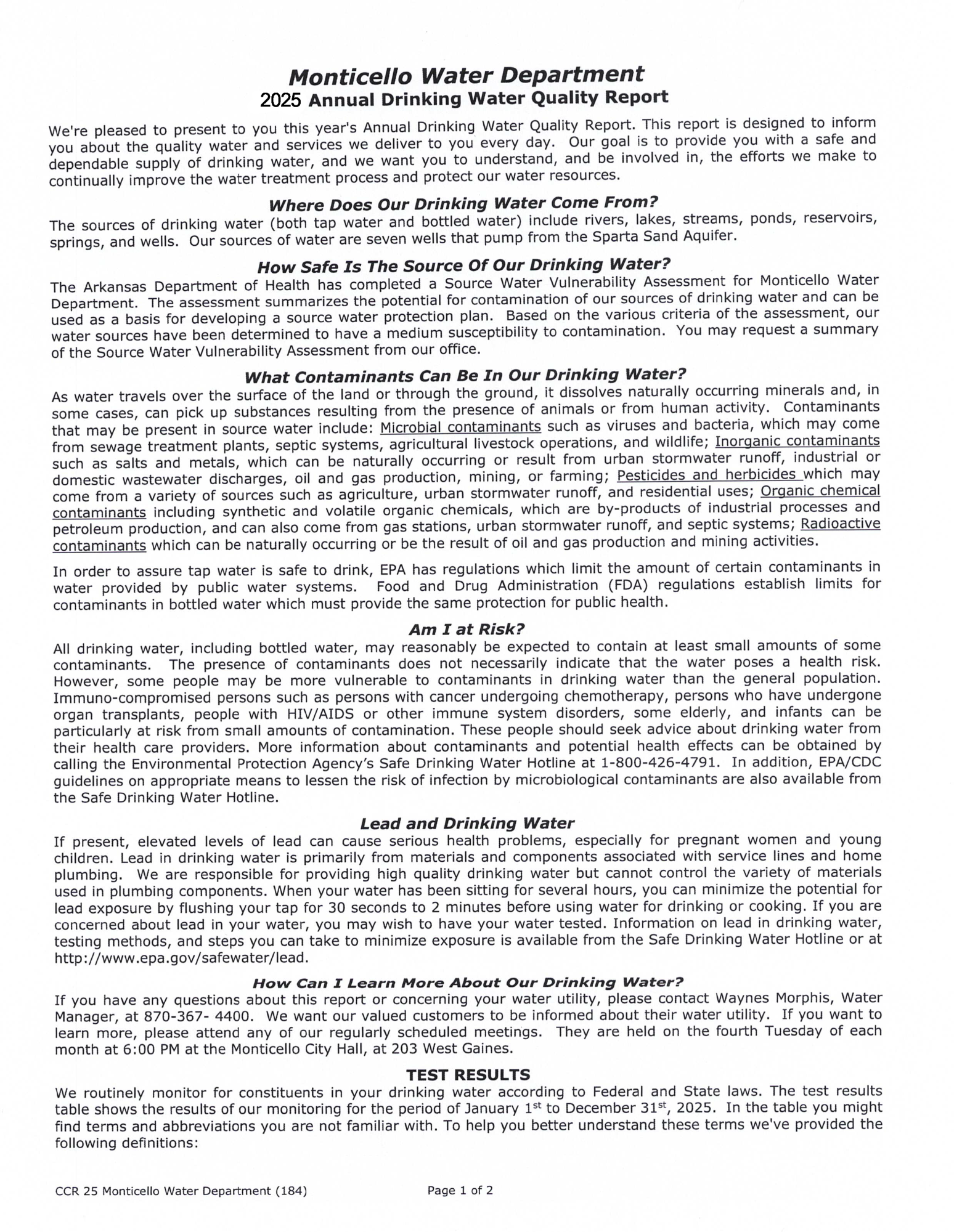 2025 Annual Water Report